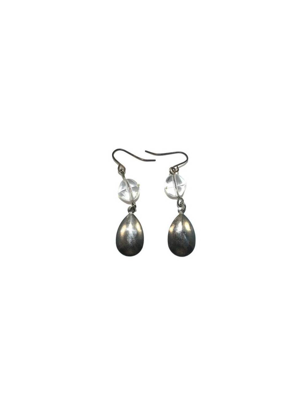 Vintage Silver Tone and Clear Plastic Dangle Earrings with Hook Backs.
